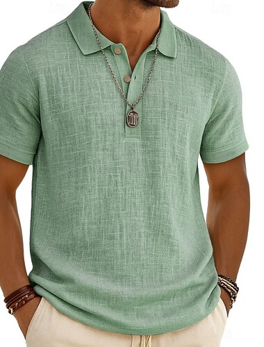  Per uomo Camicia di lino Polo Casuale Vacanza Classico Manica Corta Moda Tinta unica Bottoni Estate Primavera Vestibilità regolare Nero Bianco Verde chiaro Grigio Blu marino Cachi Camicia di lino