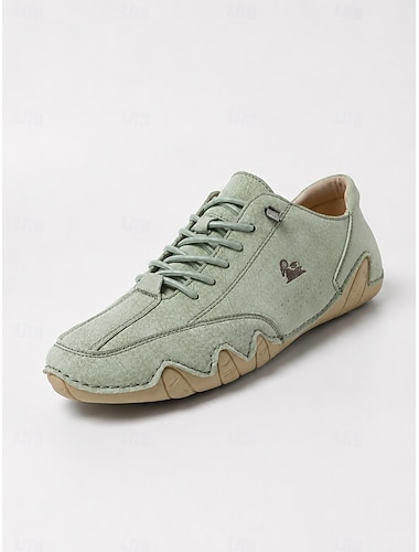  baskets décontractées vertes à lacets en similicuir pour hommes avec semelle cousue à la main – chaussures de marche légères et confortables à porter au quotidien