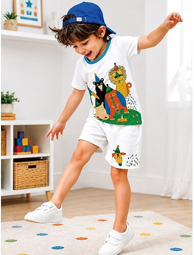  Jungen 3D Grafik Fußball Schlafanzug T-Shirt & Hose Schlafanzug-Sets Pyjama-Sets mit T-Shirt und Shorts Kurzarm 3D-Druck Sommer Aktiv Mode Täglich Kleinkind Jungen 3-12 Jahre Rundhalsausschnitt Heim