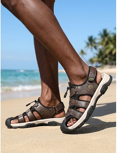  herrsandaler för strandsemester, promenadskor med justerbar rem, bekväma halkfria sandaler för semesterorter, havet, resor