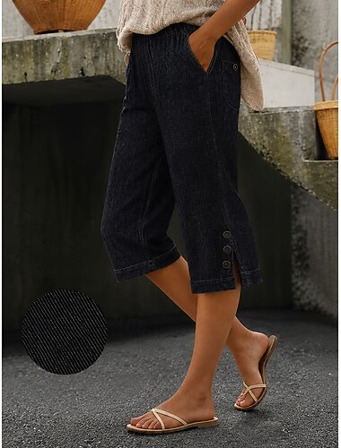  Damen Jeans Jeansstoff Urlaub Basic Kurz Hohe Taille Einfarbig Komfort Hohe Elastizität Urlaub Alltagskleidung Schwarz Dunkelmarine Himmelblau Sommer Frühling Normale Passform