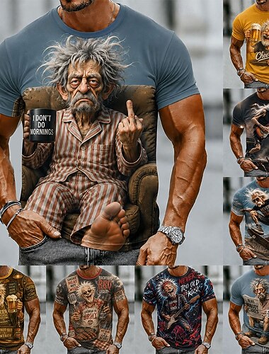  Pánské Starý muž Tričko Krátký rukáv tričko 3D tisk Tričkový Košile Legrační Ležérní Denní ulice Vodní modrá 1 2 Léto Jaro Oblečení S M L XL 2XL 3XL