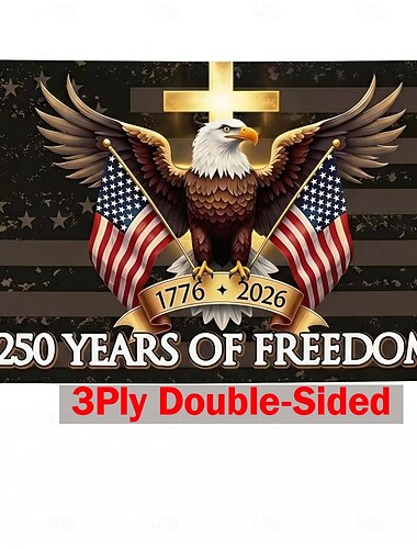  Flagge zum 250-jährigen Jubiläum der USA: 3x5ft (ca. 90x150 cm), 3-lagig, doppelseitig bedruckt, mit dem Aufdruck „Amerika – 250 Jahre Freiheit“, robuste, patriotische Flagge für den Außenbereich mit