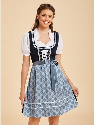  Oktoberfest Klänningar Dirndl Minilängd Balconette-ringning Hembiträde Bavarian Tyska München Ängar Dam Fest Ölfestival Traditionell stil tyg Utan blus (60 cm)