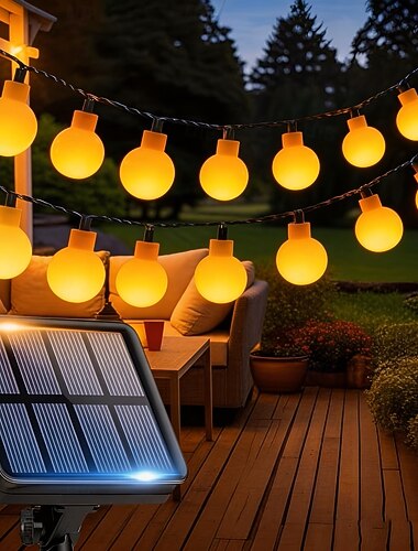  Solar bolvormige lichtslingers 5m 20led, 7m 50led, 12m 100led, waterdichte lichtslingers voor buiten, geschikt voor tuin, terras, bruiloft, camping, feest, kerst en Halloween.