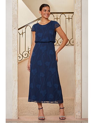  Femmes Ligne A Robe de Cocktail Robe d'invité de mariage Longueur cheville Col ras du cou Manches Courtes Manche illusion Taille blousante Élégant Décontracté Quotidien Semi-Formel avec Épuisement