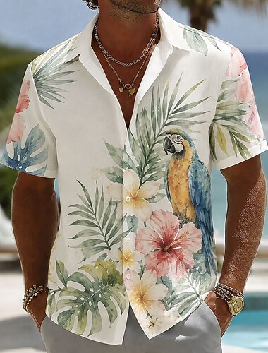  Homme Perroquet Cocotier Plantes Tropicales Chemise hawaïenne Chemises tropicales Chemise Aloha Manche Courte Hawaïen Quotidien Vacances à la Plage Été Printemps Col Rabattu Impression 3D Chemises