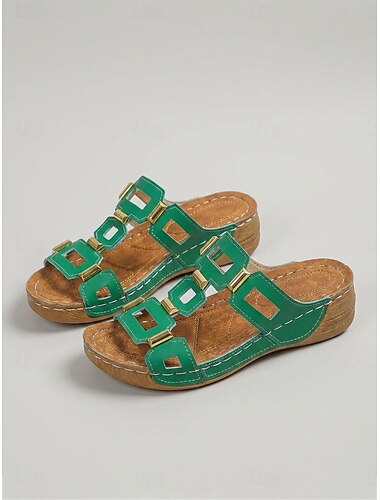  Sandali da donna verdi con intagli, comodi e aderenti - ciabatte in similpelle con plantare imbottito, scarpe leggere e antiscivolo, ideali per viaggi, vacanze e per l'estate.