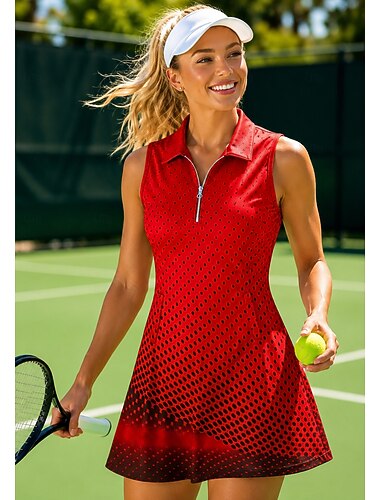  Mujer A lunares Vestido de tenis Vestido deportivo Vestido polo de tenis Sin Mangas Deportivo Cremallera de un cuarto Elástico Reductor del Sudor Transpirable Voleibol Tenis Golf Cuello Vuelto Cuello