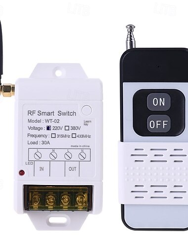  Interruptor de controle remoto sem fio AC 220V 30A, kit de interruptor inteligente RF de alta potência com transmissor de 433MHz para bomba d'água, motor, luzes LED, equipamentos industriais, receptor
