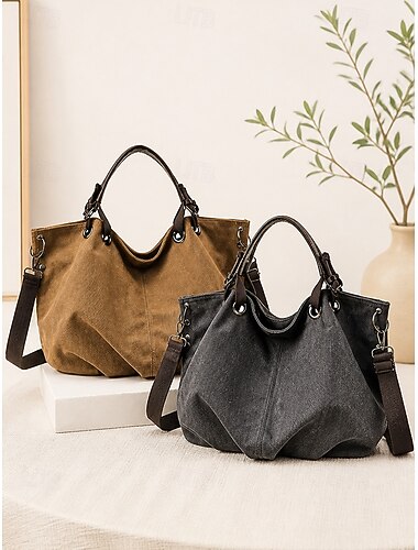  Borsa tote vintage da donna in tela, borsa a tracolla hobo di grande capacità per donna con tracolla regolabile, borsa a tracolla casual multi-tasche, borsa da viaggio quotidiana multiuso nera marrone