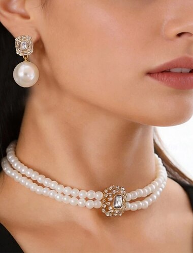  Set di Gioielli 3 Perla Cromo 1 Collana Orecchini Collana Per donna Moda Parure di gioielli Per Feste