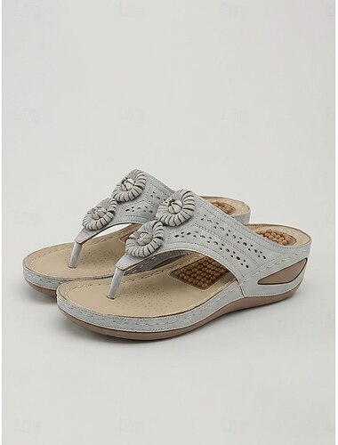  Grijze dames slippers - comfortabele slippers met massagevoetbed &Sandalen met bloemenprint op het bovenwerk, lichtgewicht, ideaal voor zomer, reizen, vakantie en dagelijks gebruik.