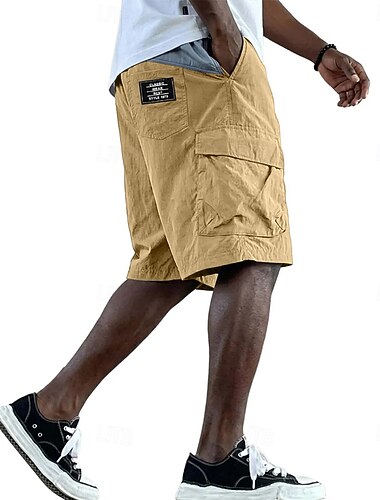  Herren Leichte Cargo-Shorts Komfortbund Cargohose Cargohosen Shorts Tasche Elastischer Bund Einfach Einheitliche Farbe Knielang Lässig Outdoor Streetwear Mode Streetwear Khaki Schwarz Unelastisch