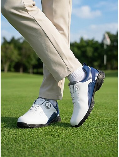  Scarpe da golf da uomo bianche e blu, scarpe sportive stringate da passeggio, scarpe leggere antiscivolo per golf, viaggi ed eventi all'aperto.