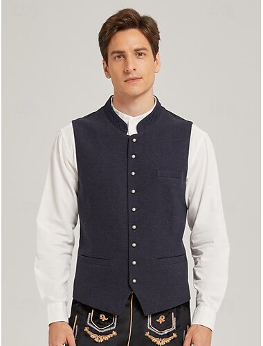  Oktoberfest Chaleco tradicional Chaleco tradicional bávaro Bordado Terciopelo Escote Chino Collar mandarín Alemán alpino Herencia prados Hombre Carnaval Festival de Cerveza Paño de estilo tradicional