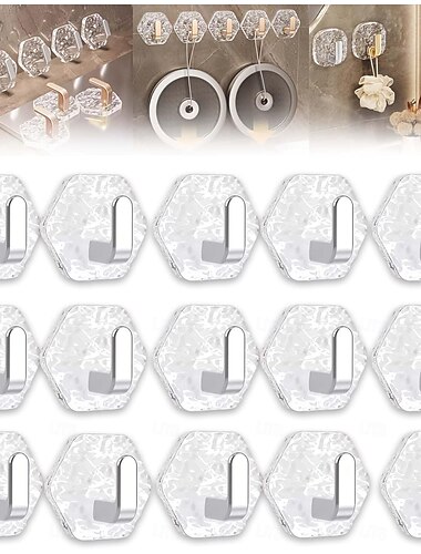  15/20 ganchos hexagonales autoadhesivos con efecto de ondas de agua, ganchos de pared impermeables sin taladro para baño y cocina, gancho acrílico resistente con efecto de ondas glaciares para toallas