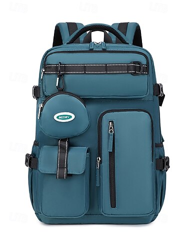  Mochila escolar grande para meninos e meninas, com vários bolsos, compartimento para sapatos, espaço para laptop de 15,6 polegadas, mochila de viagem em poliéster, bolsos para garrafa de água, mochila