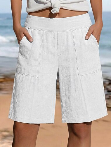  Damen Shorts Stoffhosen Urlaub Stilvoll Alltagstauglich Knielang Hohe Taille Einfach Outdoor Marineblau Khaki Schwarz Weiß Sommer Frühling