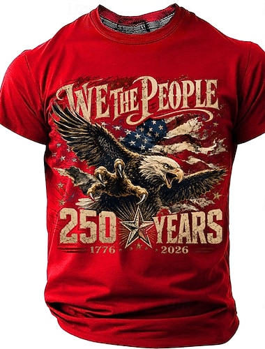  4 juli 2026 250:e Herr Örn USA: s flagga T-shirt Kortärmad T-shirt 3D-tryck Rund hals Skjorta Patriotisk Dagligen Festival Blå Svart Rubinrött Sommar Vår Kläder S M L XL XXL XXXL