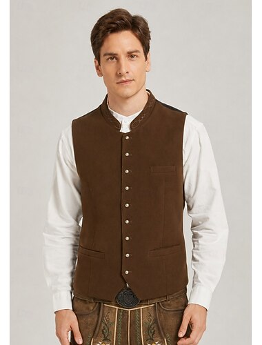  Oktoberfest Chaleco tradicional Chaleco tradicional bávaro Bordado Escote Chino Collar mandarín Alemán alpino Herencia prados Hombre Carnaval Festival de Cerveza Paño de estilo tradicional