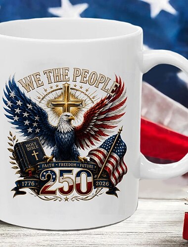  250. évfordulós keresztény bögre, hazafias mi, a nép, saskereszt bibliai kávésbögre, hit, szabadság, jövő 1776-2026 kerámia bögre, Amerika 250 éves ünnepi ajándék veteránoknak, konzervatívoknak,
