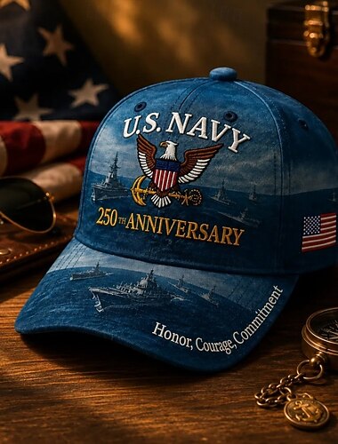  Minnecaps for den amerikanske marinens 250-årsjubileum, brodert veteranbaseballcaps med amerikansk flagglapp, æres- og motforpliktelsesgave til militær marine til veteraner, sjømenn i aktiv tjeneste