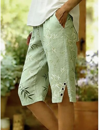  Damen Caprihose Urlaub Vintage Capris Mittlere Taille Grafik Pflanzen Druck Komfort Unelastisch Täglich Outdoor Urlaub Grün Sommer Frühling Normale Passform