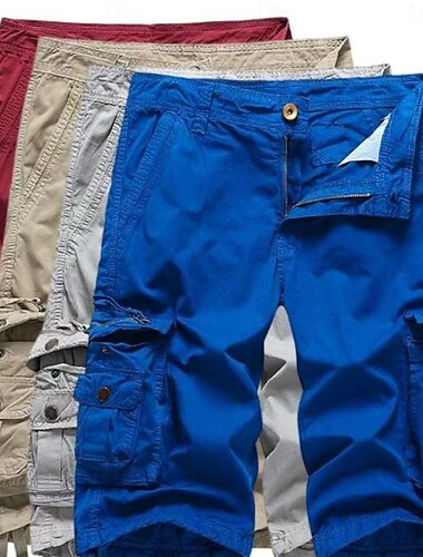 Herre Komfort i midjen Lastebukser Cargoshorts Shorts Casual shorts Multi lomme Klapplomme عادي Vindtett Pustende Knelengde Avslappet utendørs Gateklær Mote Gatemote Kakifarget Svart Uelastisk