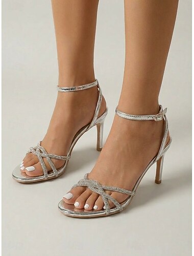  Per donna Feste Serate al resort Strass Stiletto Punta Tonda Moda Glitter Scintillante Fibbia Argento