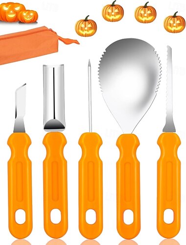  Halloween pumpaskärverktygskit, professionellt och kraftigt pumpaskärverktyg i rostfritt stål med kniv och såg för barn eller vuxna, 7 delar snideri-set för Halloween-dekoration med pumpalyktor
