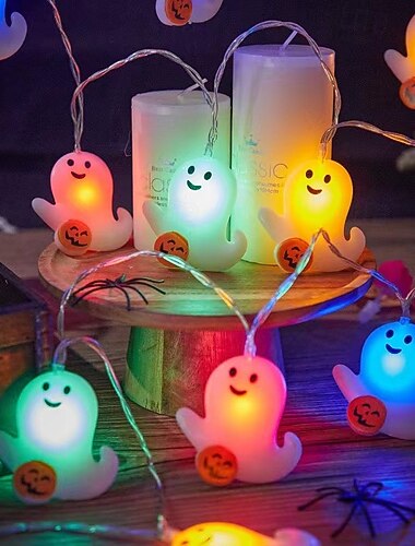  Cordão de luzes fantasmagóricas, com LEDs em modos de luz fixa e intermitente, luz quente e assustadora, ideal para decorar janelas, varandas, pátios, caminhos e jardins no Halloween e Natal.