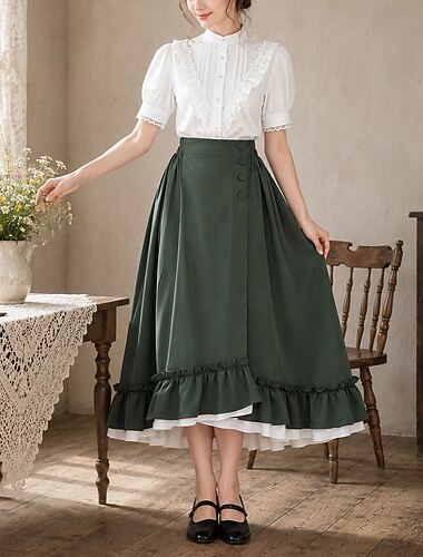 Set Rétro Vintage Renaissance Cottagecore Asymétrique Longueur cheville Jupe Blouse / Chemise Manches longues Dame Déguisement Femmes Fantaisie Carnaval Soirée Foire de la Renaissance Adultes