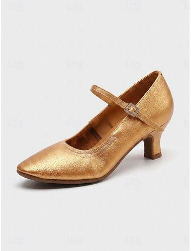  Gouden Mary Jane-dansschoenen voor dames - comfortabele hakken met verstelbare bandjes met strass-steentjes. &Antislip rubberen zool voor wals, tango, feesten, foxtrot en sociaal dansen.