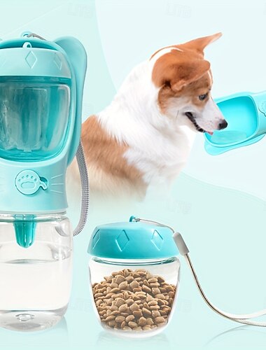  Borraccia per cani, borraccia portatile per animali domestici con contenitore per cibo, fontanella portatile per esterni, adatta a gatti, cuccioli, passeggiate con animali, escursioni, viaggi,