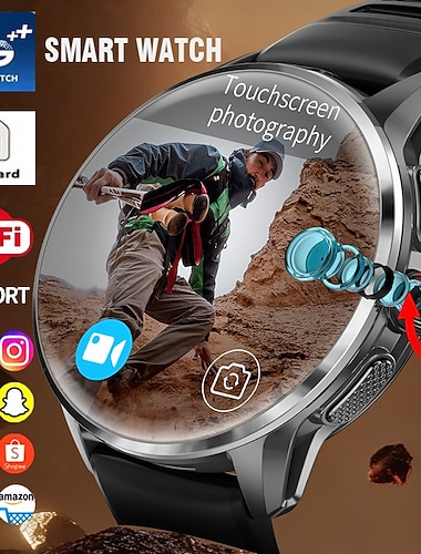  5g smartklocka med SIM-kortplats, Android smartklocka för män med roterbar kamera för fotografering, wifi gps stöd för sociala medier-appar tiktok instagram youtube, oberoende telefonklocka
