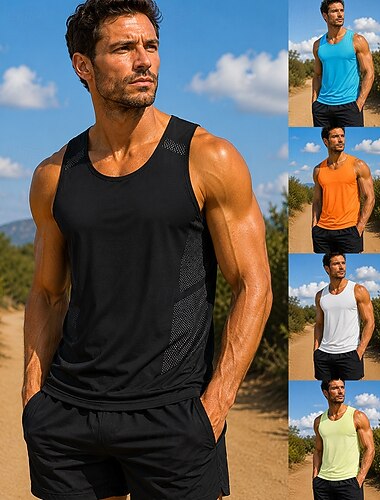  Herren Einfarbig Workout-Tanktop Lauf-Tanktop Fitness-Tanktop Sommer Frühling Ärmellos Schnelltrocknend Leicht Feuchtigkeitsableitend Atmungsaktiv Fitnesstraining Laufen Gehen Joggen Fitness Blau
