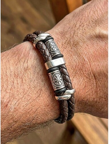  Vikingarmband voor heren, gevlochten, van imitatieleer en legering, met veelkleurige Scandinavische runen, geschikt voor casual gebruik, bikerstijl, outdoor mode, cadeau voor hem