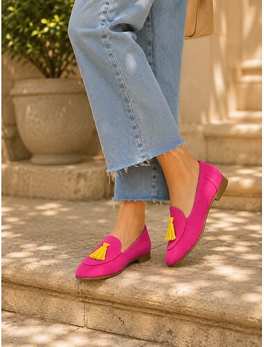 Damen-Slipper mit Quasten, lässige Flats in Wildlederoptik für sommerlichen Streetstyle, Urlaub und Wochenendoutfits