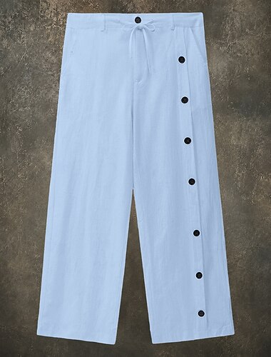  Homme Pantalons en Lin Pantalons Pantalon d'été Pantalons Amples Pantalons de Plage Cordon de serrage Bouton latéral Jambe Droite Uni Confort Respirant Longueur complète Occasionnel Quotidien Fête