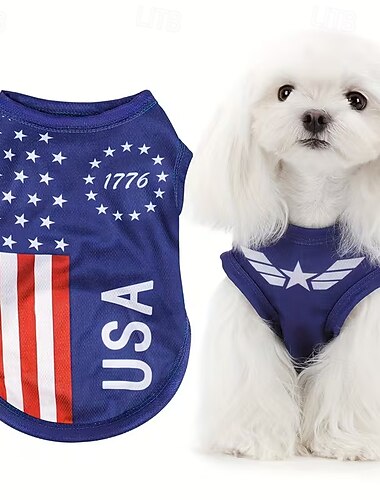  Gilet pour chien inspiré du drapeau américain, parfait comme t-shirt ou débardeur au quotidien, idéal pour les célébrations de la fête nationale américaine. Confectionné dans des matériaux de qualité