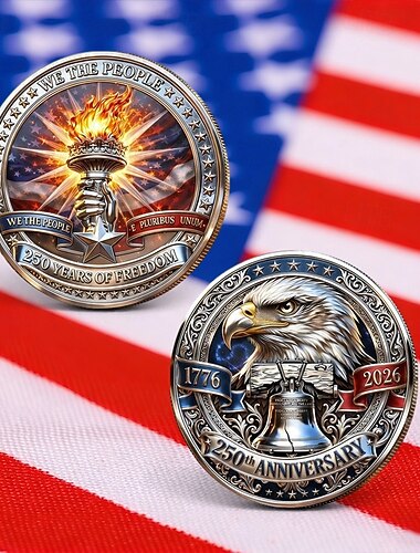  Pièce commémorative du 250e anniversaire des États-Unis, 1776-2026 « Nous le peuple », pièce de collection avec cloche de la Liberté et aigle à tête blanche, cadeau patriotique américain pour les