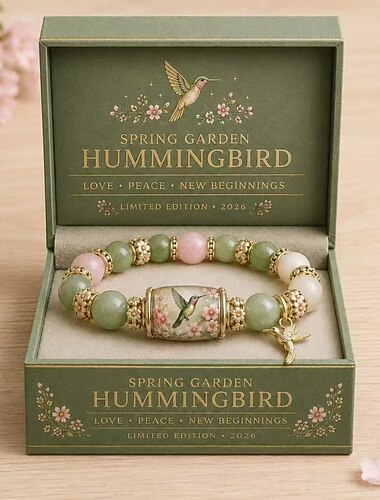  amour, paix &Bracelet édition limitée « Bénédictions du printemps 2026 » avec coffret cadeau pour femme. Bracelet inspirant orné d'abeilles, d'oiseaux bleus et de papillons. Bracelet élastique