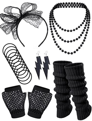  Conjunto Retro Vintage Discoteca Anos 80 Conjunto de acessórios com acessórios Discoteca Fantasia Mulheres Dia Das Bruxas Carnaval Festival de Música Festa Temática Retro Adulto Mais Acessórios