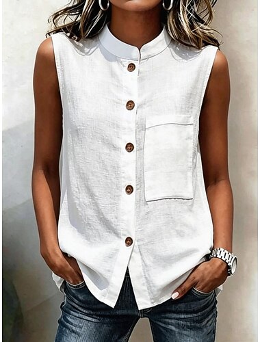  Mujer Camisa Camisa de punto Sayo Chaleco de lino y algodón Color sólido Elegante Bohemia Vacaciones Casual Diario Exterior Azul Piscina Blanco Amarillo Rosa Verde Trébol Verano Primavera