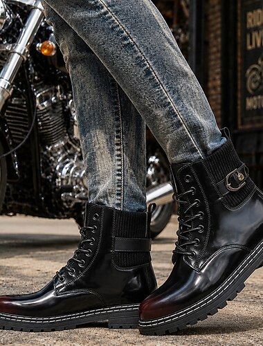  Botas de combate para hombre con hebilla: botas de moda con cordones de inspiración militar para motociclistas, conciertos, eventos al aire libre y estilo urbano.