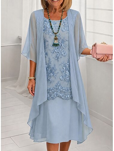  Per donna Abito Midi Vestito in Chiffon Abito in Pizzo Abito da Cocktail Set di vestiti Elegante Moda Spiaggia Vacanza Matrimonio Vestibilità regolare Floreale Mezza Manica Girocollo Blu Giallo Viola