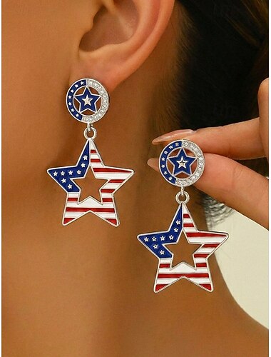  Pendientes conmemorativos patrióticos para mujer, de aleación, 4 de julio. &Pendientes colgantes navideños America 250, pendientes llamativos multicolores rojos, blancos y azules para desfiles y