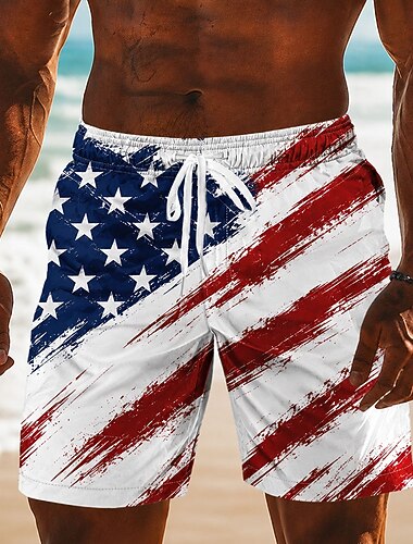  4. Juli 2026 250. Herren Amerikanische Flagge Badehosen Badeanzüge Badeshorts Boardshorts Mittlere Taille Patriotisch Täglich Outdoor Festival Seitentaschen Netzfutter Elastischer Kordelzug in der