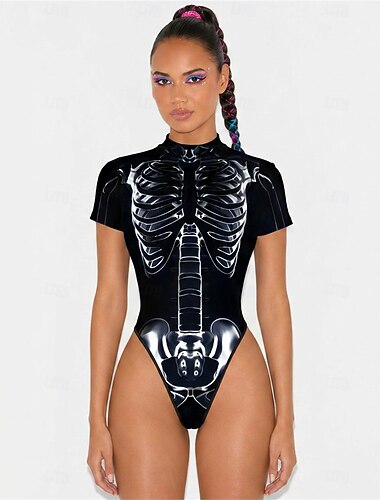  Costume Cosplay Body Teschio Scheletro Zíper Traseiro Stampa Maniche corte Punk & Gotico Rave Per donna Costume per Club Festival Musicale Festival EDM Halloween Carnevale Adulti